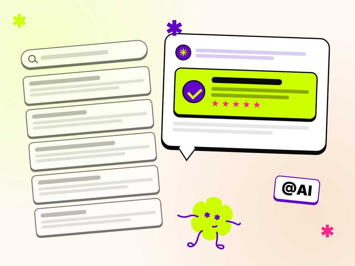 Illustration contrasting a list of search results with a single AI answer that recommends one business